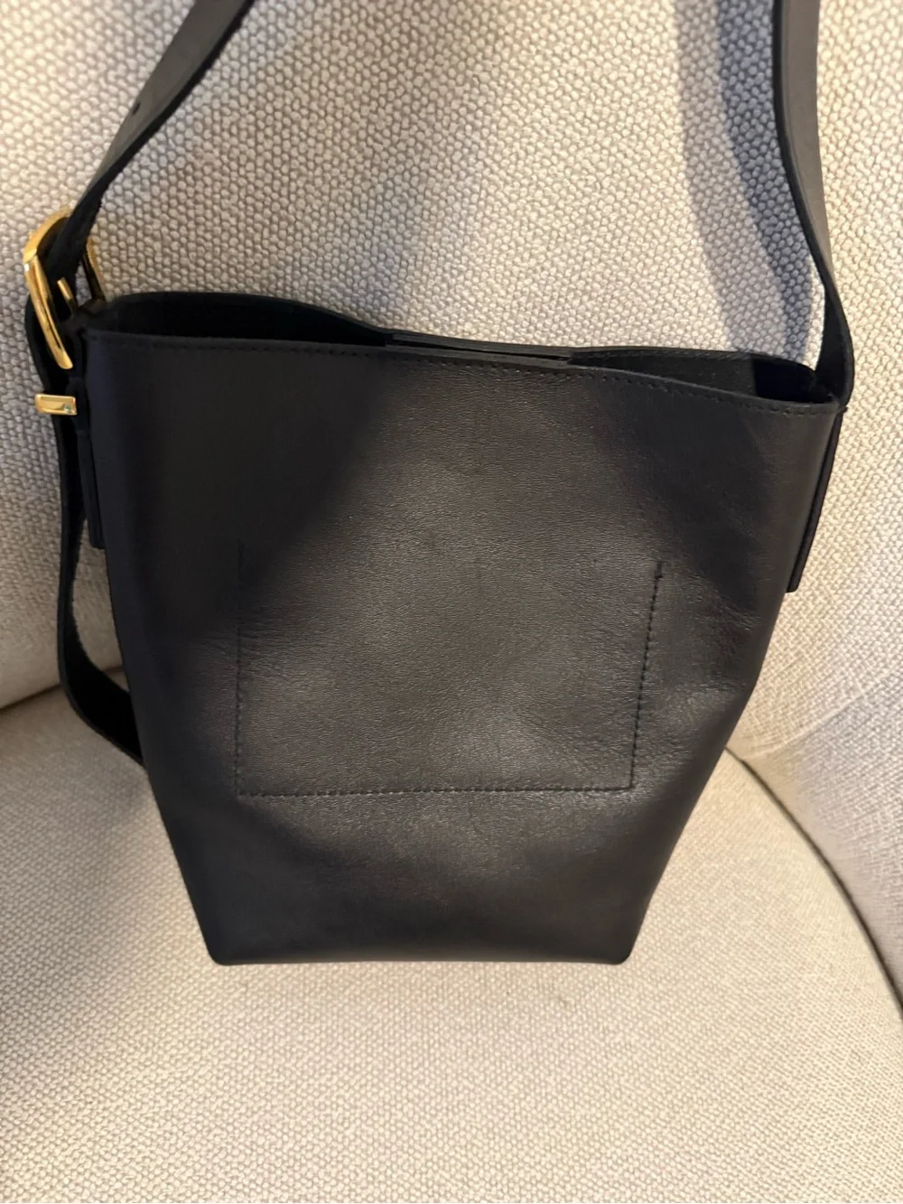 Madewell Black Leather Crossbody with Gold Buckle